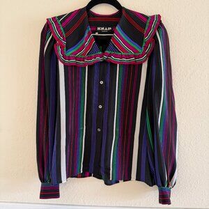 Vintage Knap Paris Silk Stripe Blouse with oversized collar, Size FR40